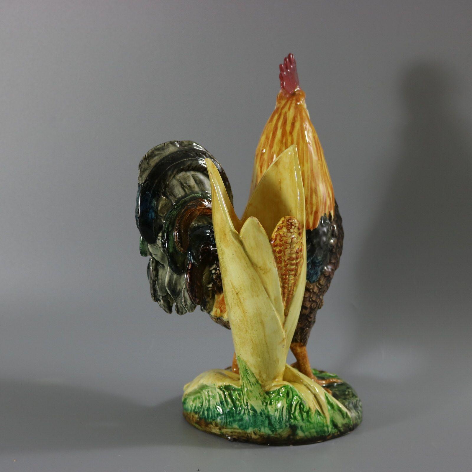 Majolique Vase Cockerel/Rooster en majolique Delphin Massier en vente