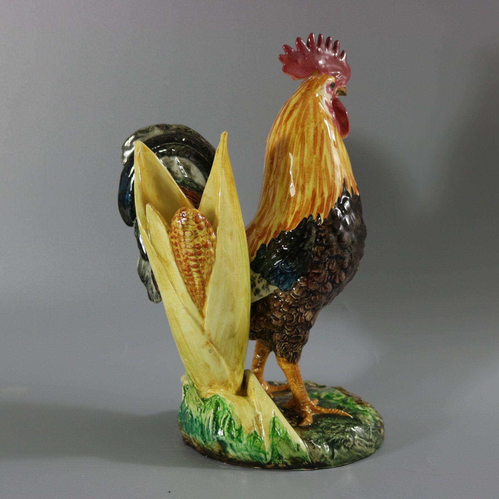 Vase Cockerel/Rooster en majolique Delphin Massier en vente 1