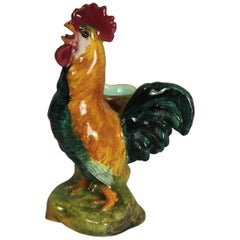 Delphin Massier Majolica Cockerel / Rooster Vase