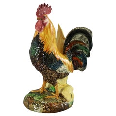 Delphin Massier Majolica Cockerel/Rooster Vase