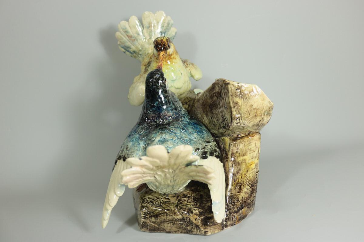 French Delphin Massier Majolica Dove Vase Figural