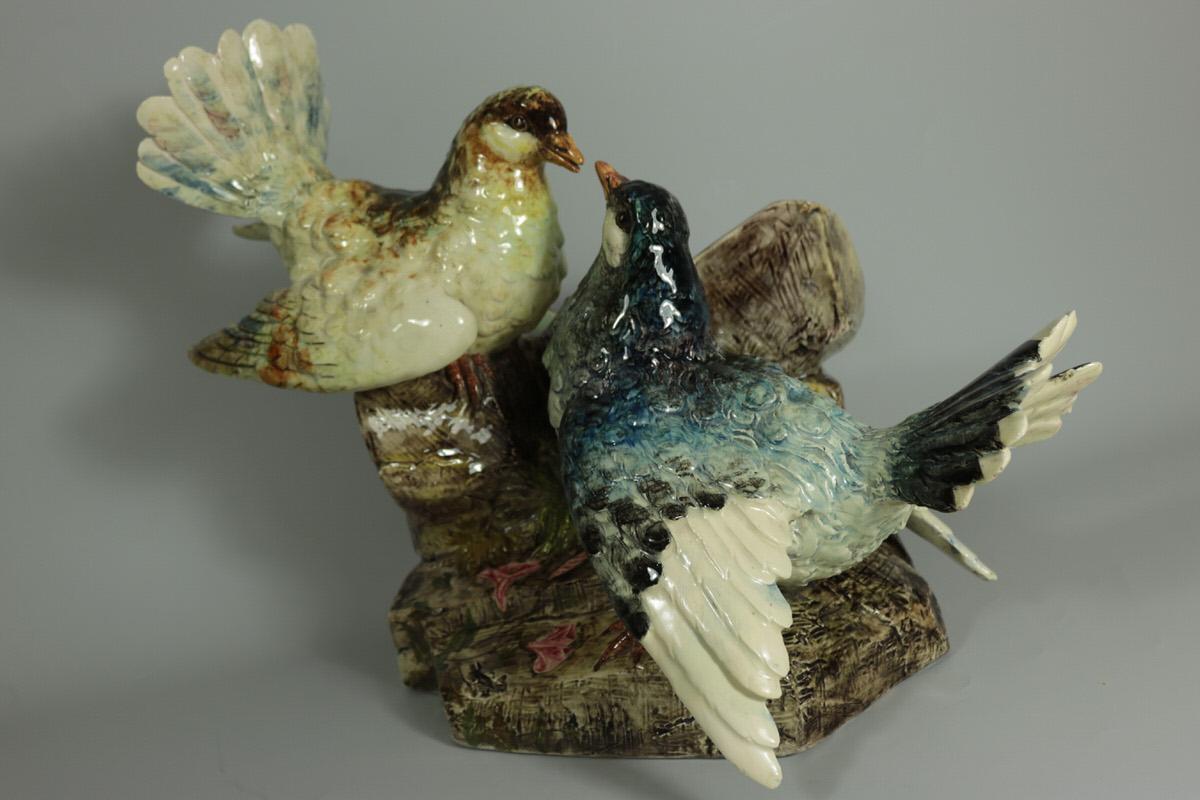 Glazed Delphin Massier Majolica Dove Vase Figural