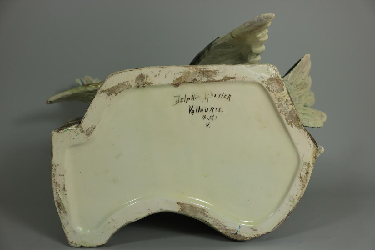 Early 20th Century Delphin Massier Majolica Dove Vase Figural