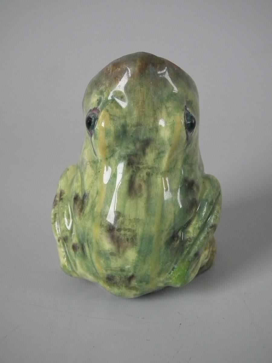Victorian Delphin Massier Majolica Frog Posy Vase