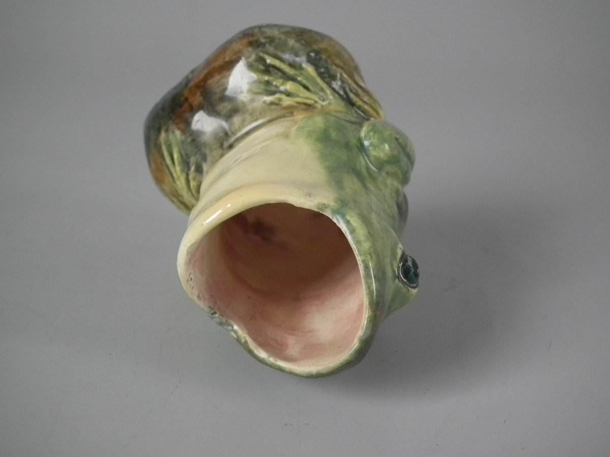 Glazed Delphin Massier Majolica Frog Posy Vase