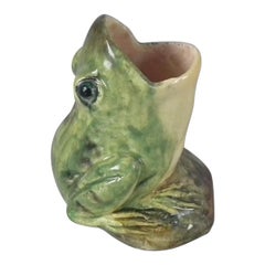 Delphin Massier Majolica Frog Posy Vase