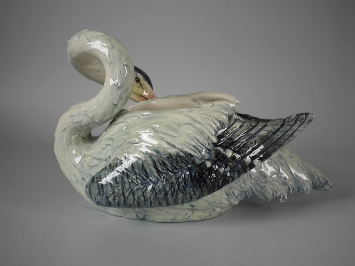 French Delphin Massier Majolica Heron Planter