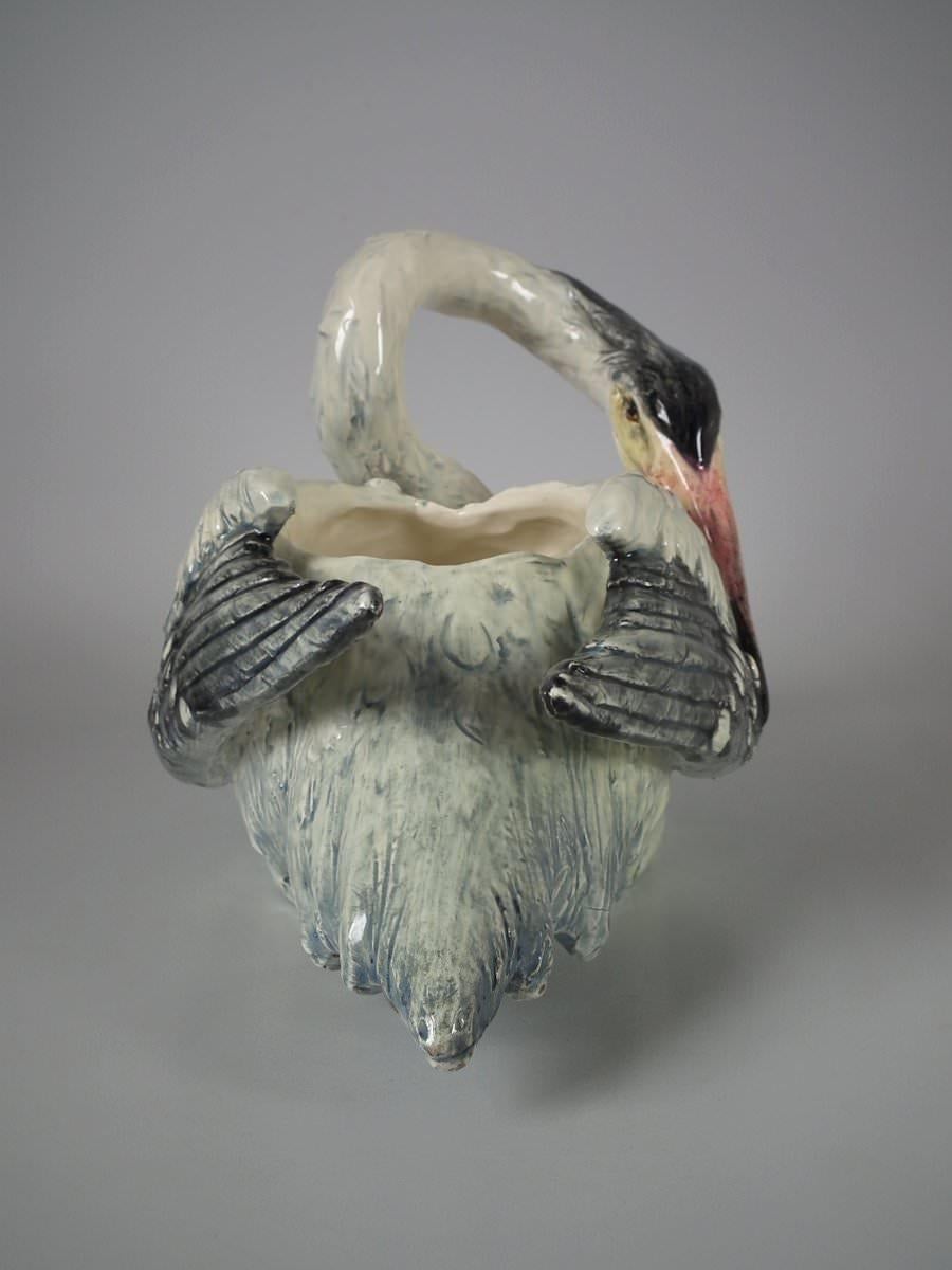 Delphin Massier Majolica Heron Planter In Good Condition In Chelmsford, Essex