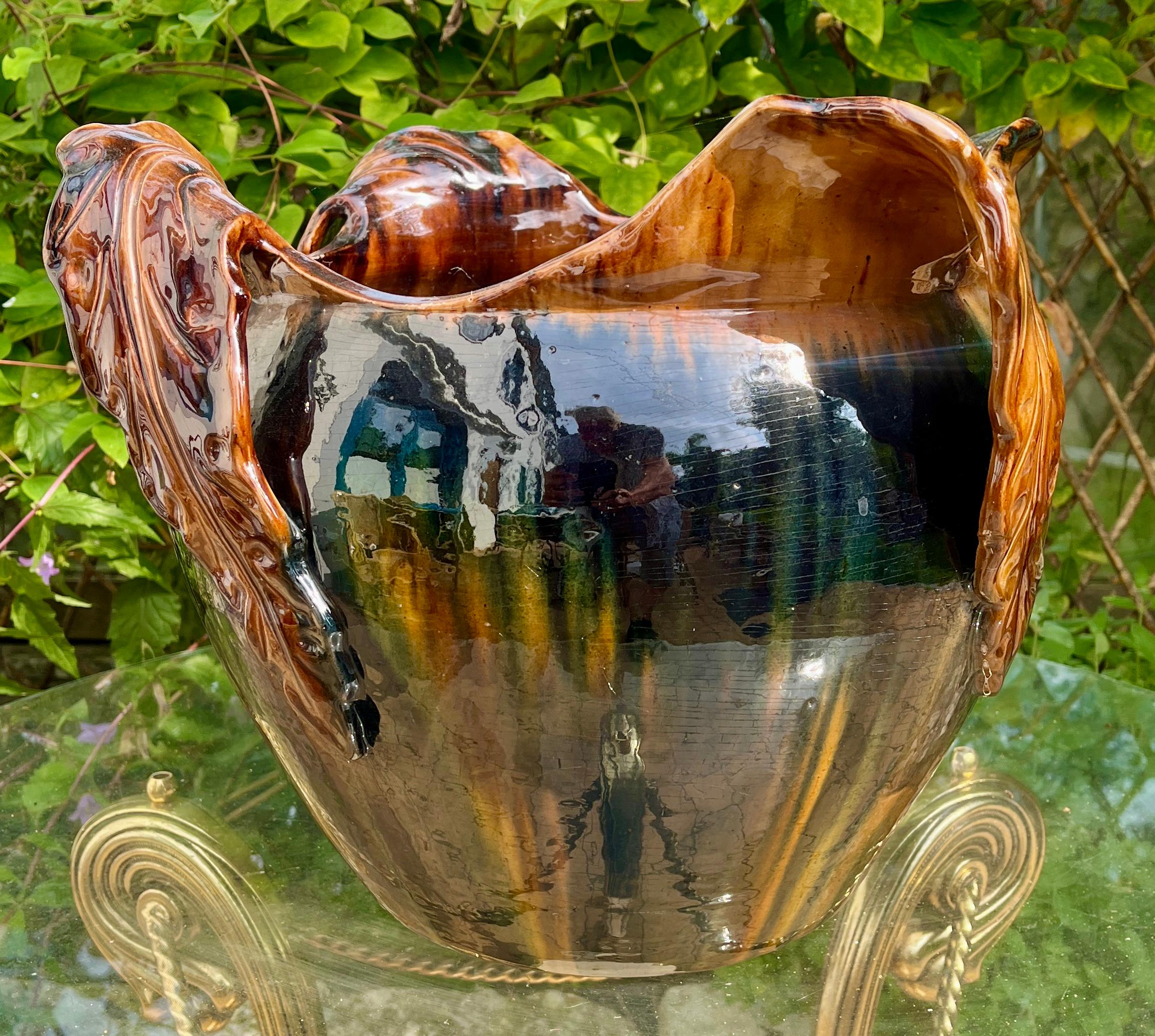 Delphin Massier Majolica Jardinière 'Planter and Oak Stand', Vallauris In Good Condition For Sale In Verviers, BE