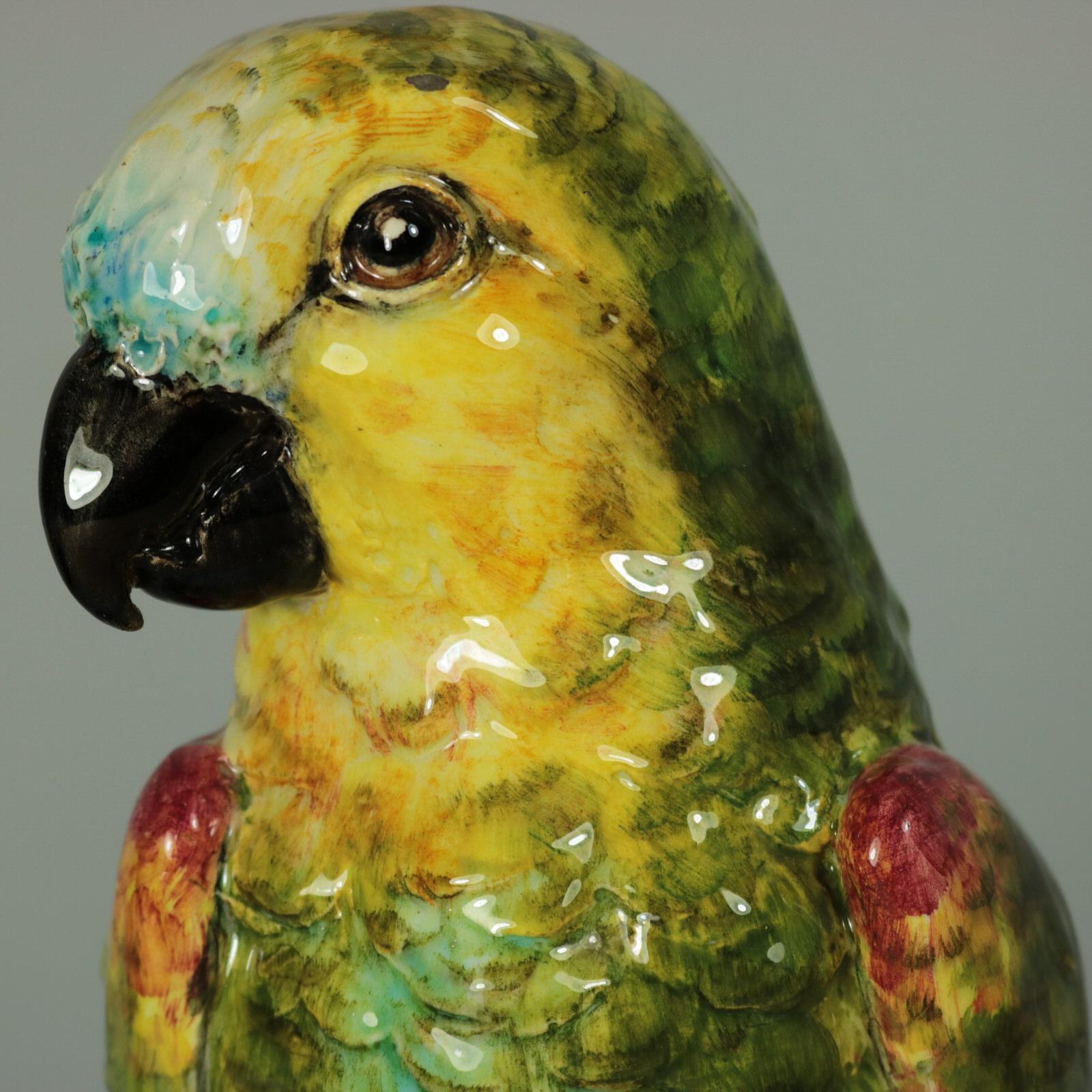 Delphin Massier Majolica Parrot Figural Vase For Sale 1