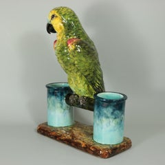 Delphin Massier Majolica Parrot Figural Vase