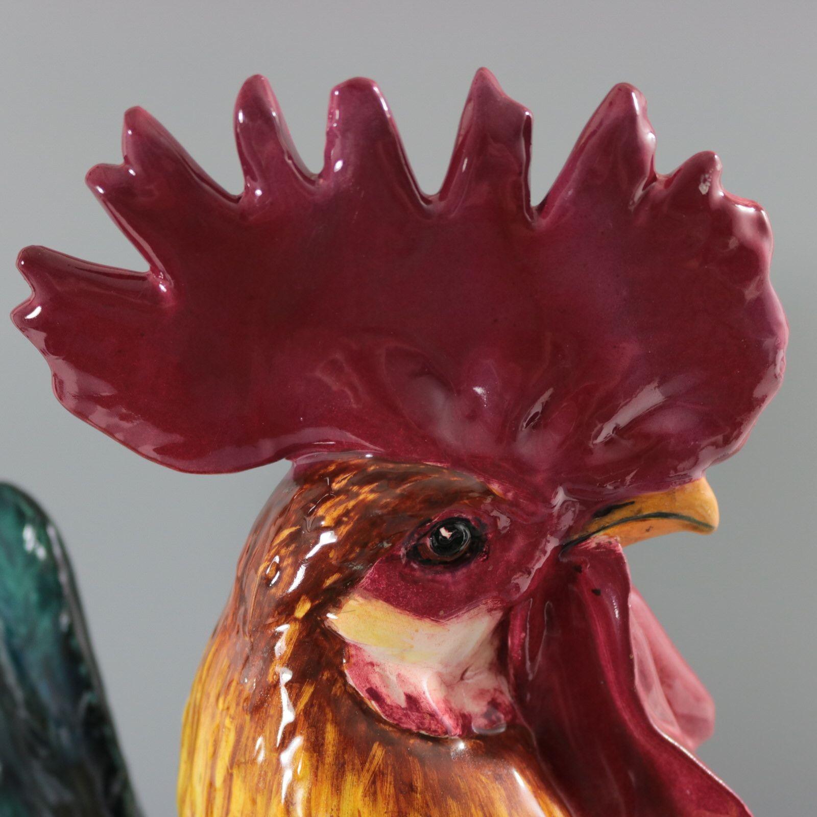 Delphin Massier Majolica Rooster / Cockerel Figural Vase For Sale 12