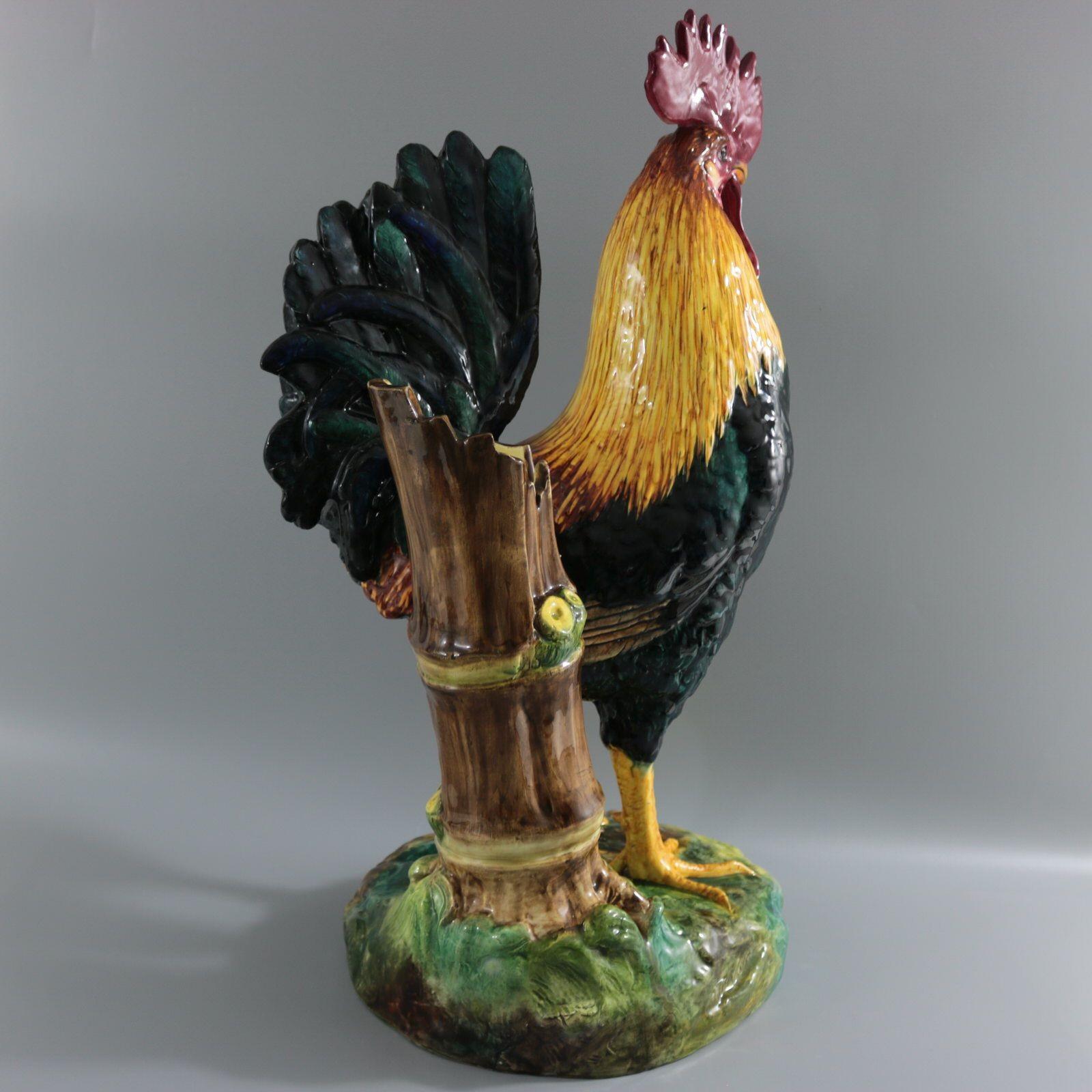 Delphin Massier Majolica Rooster / Cockerel Figural Vase For Sale 1
