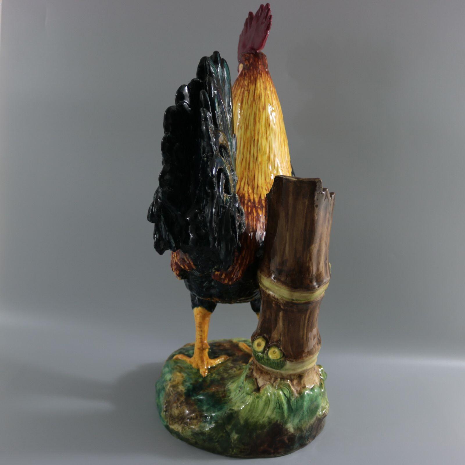 Delphin Massier Majolica Rooster / Cockerel Figural Vase For Sale 2