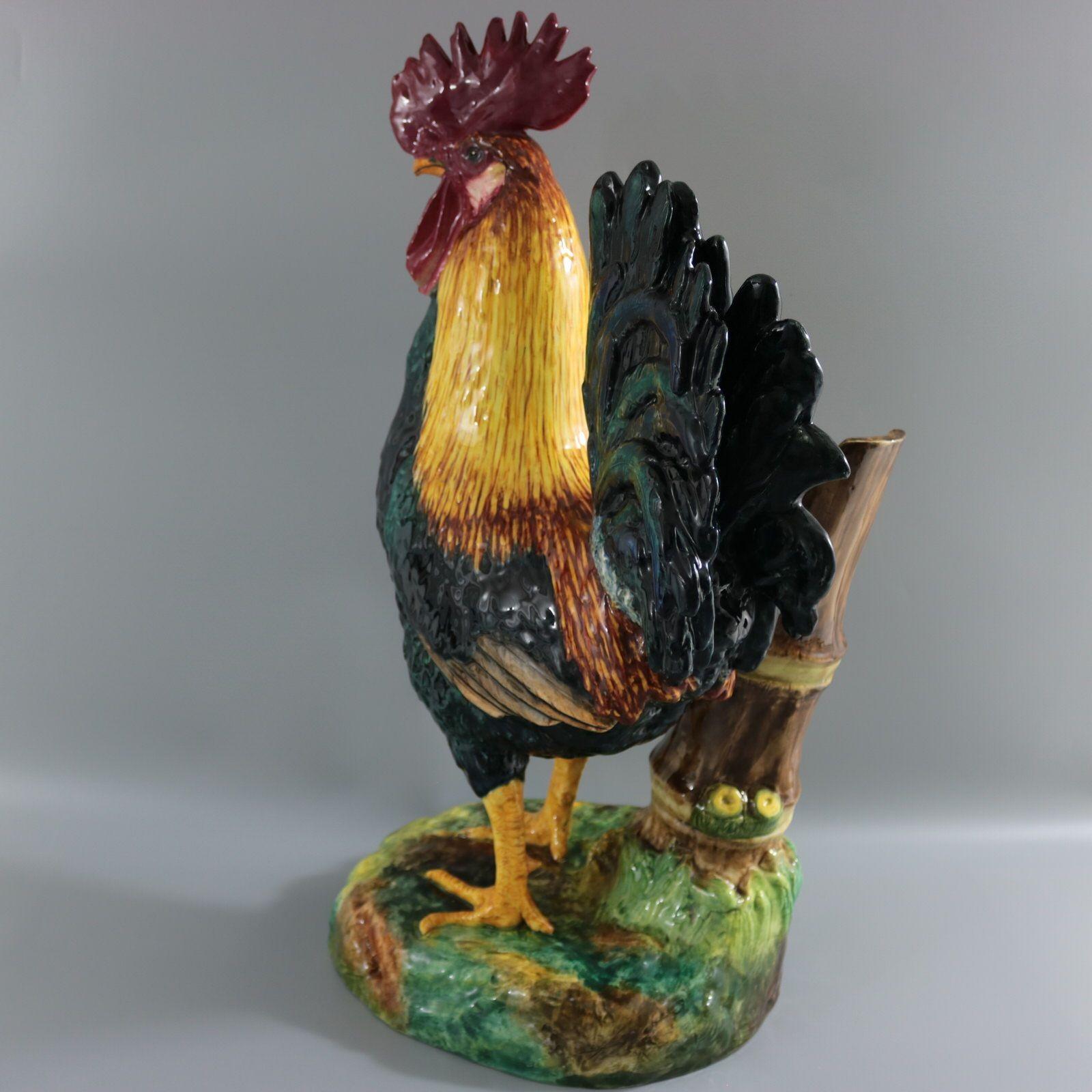 Delphin Massier Majolica Rooster / Cockerel Figural Vase For Sale 3