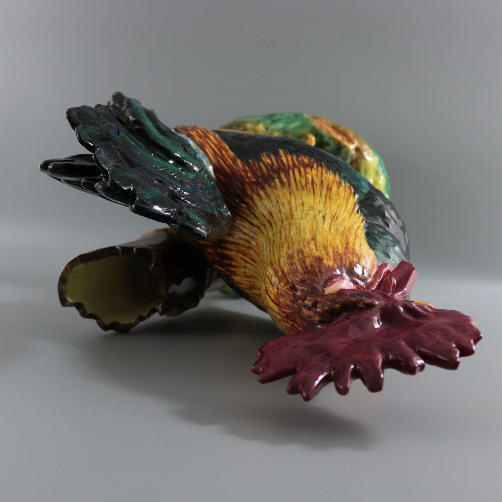 Delphin Massier Majolica Rooster / Cockerel Figural Vase For Sale 4