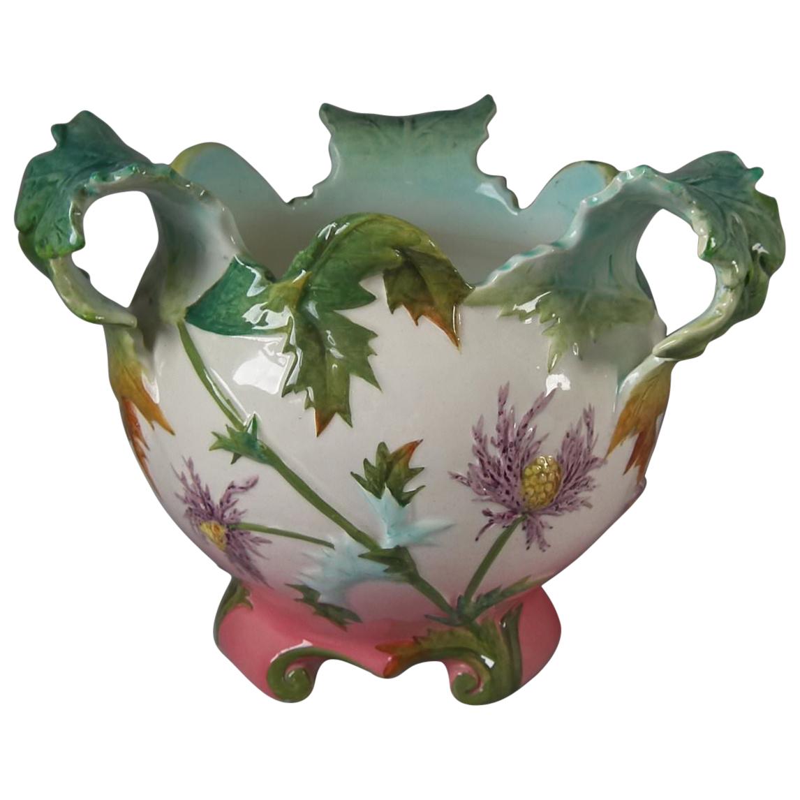 Delphin Massier Majolica Thistle Jardinière