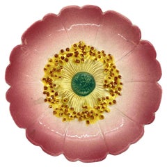 Delphin Massier Majolica Trompe L'Oeil Pink Flower Plate, French, circa 1890