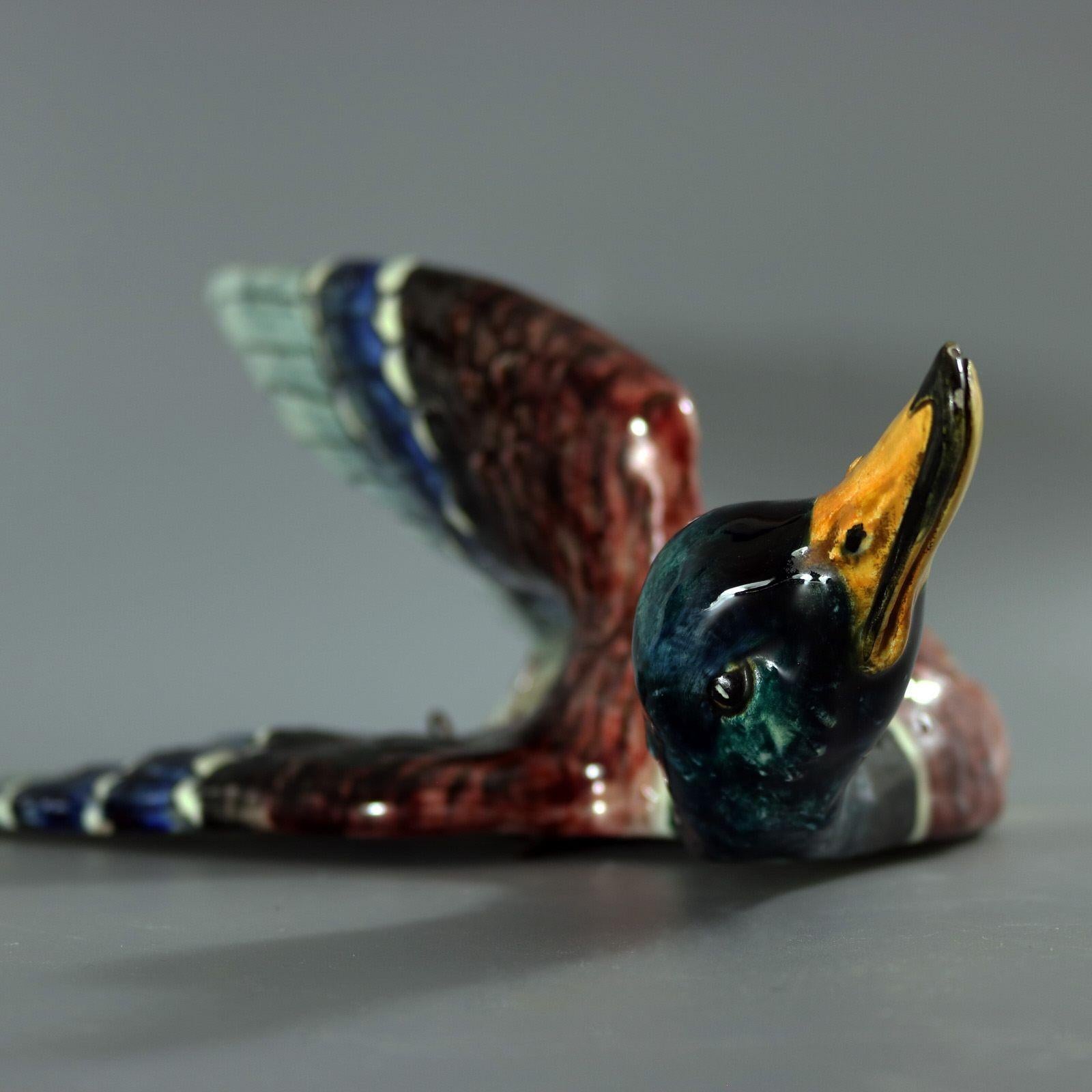 Late 19th Century Delphin Massier Mallard Duck Wall Pocket For Sale