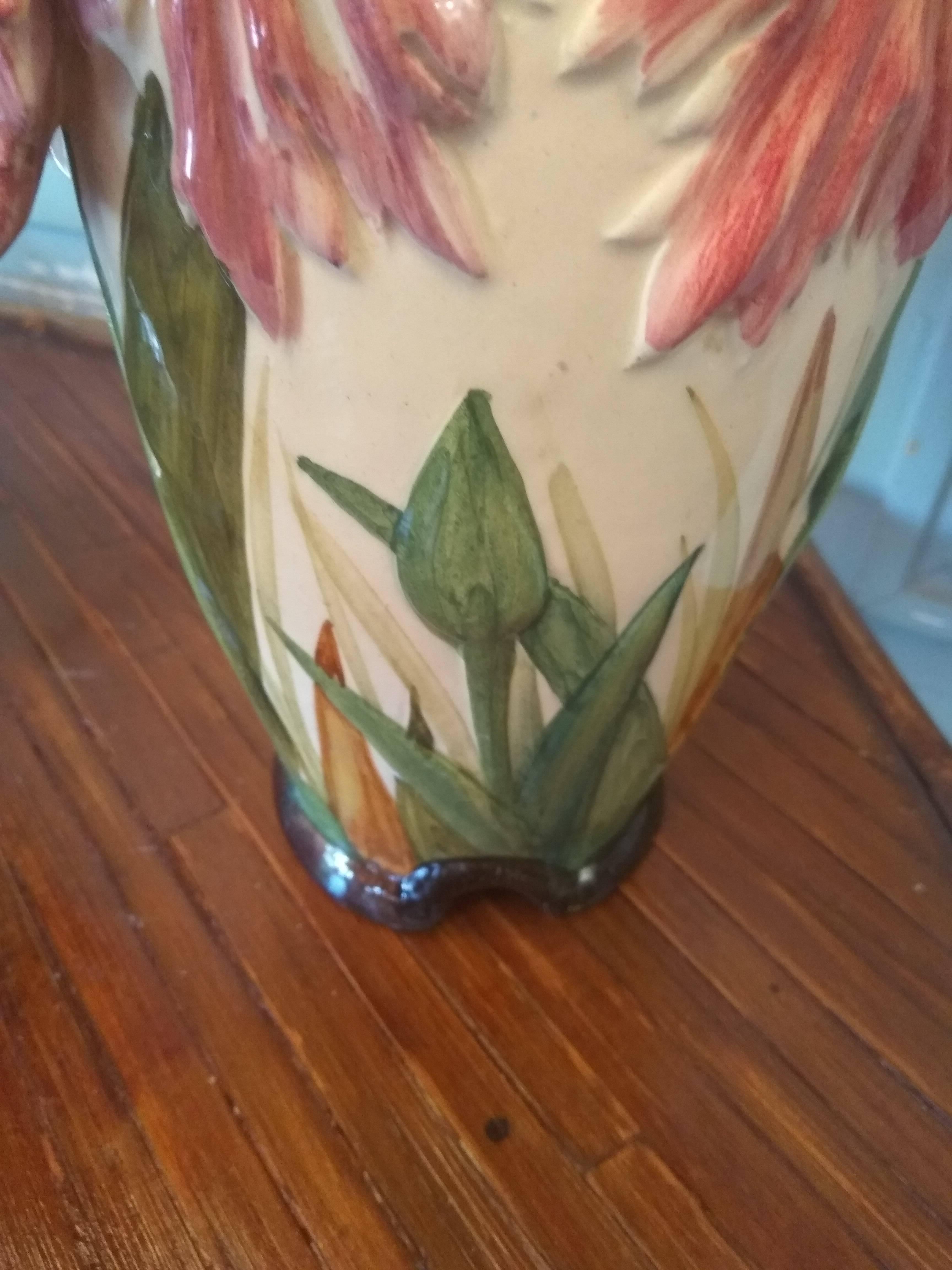 Delphin Massier, Tulipe Vase, Majolica, circa 1890-1900 1