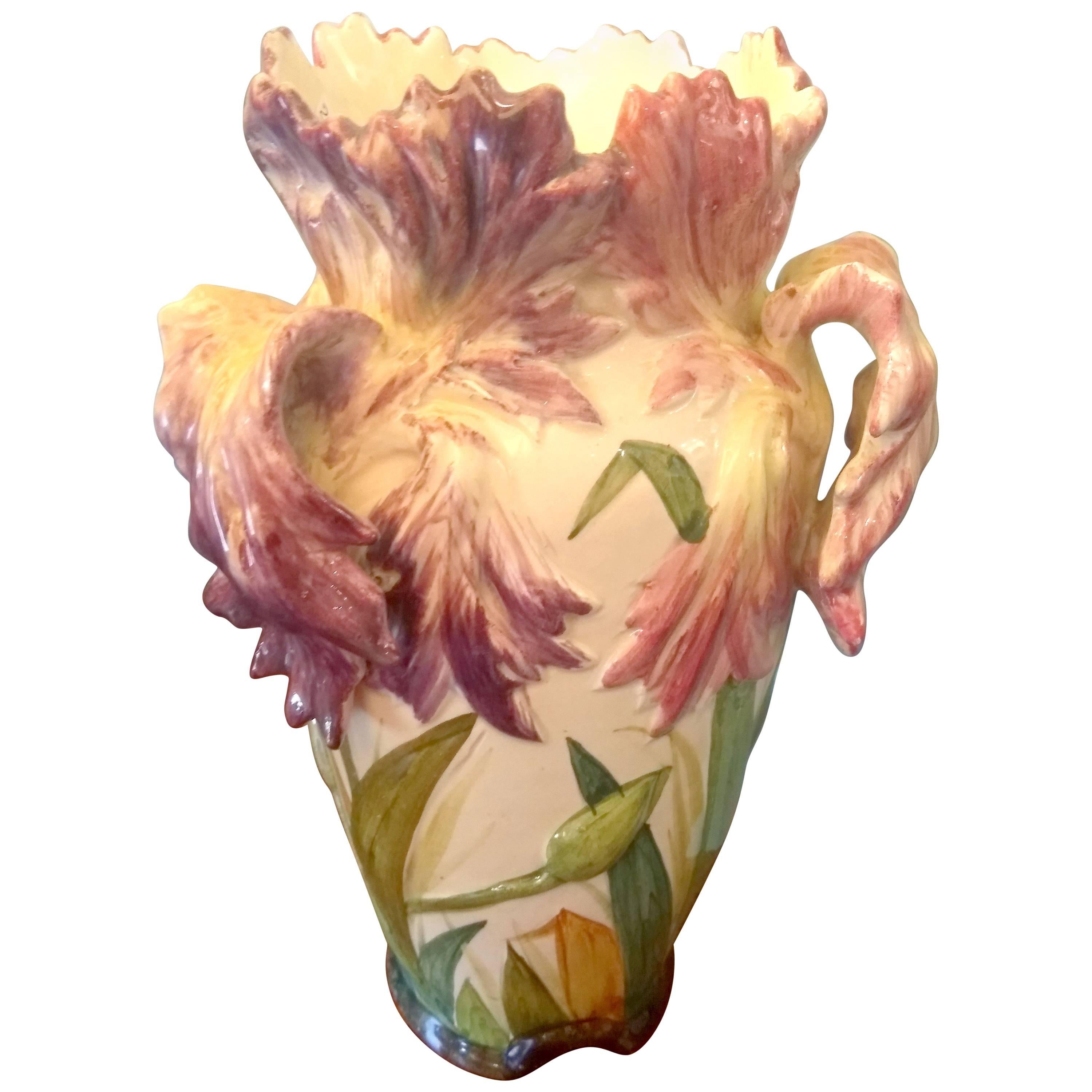 Delphin Massier, Tulipe Vase, Majolica, circa 1890-1900