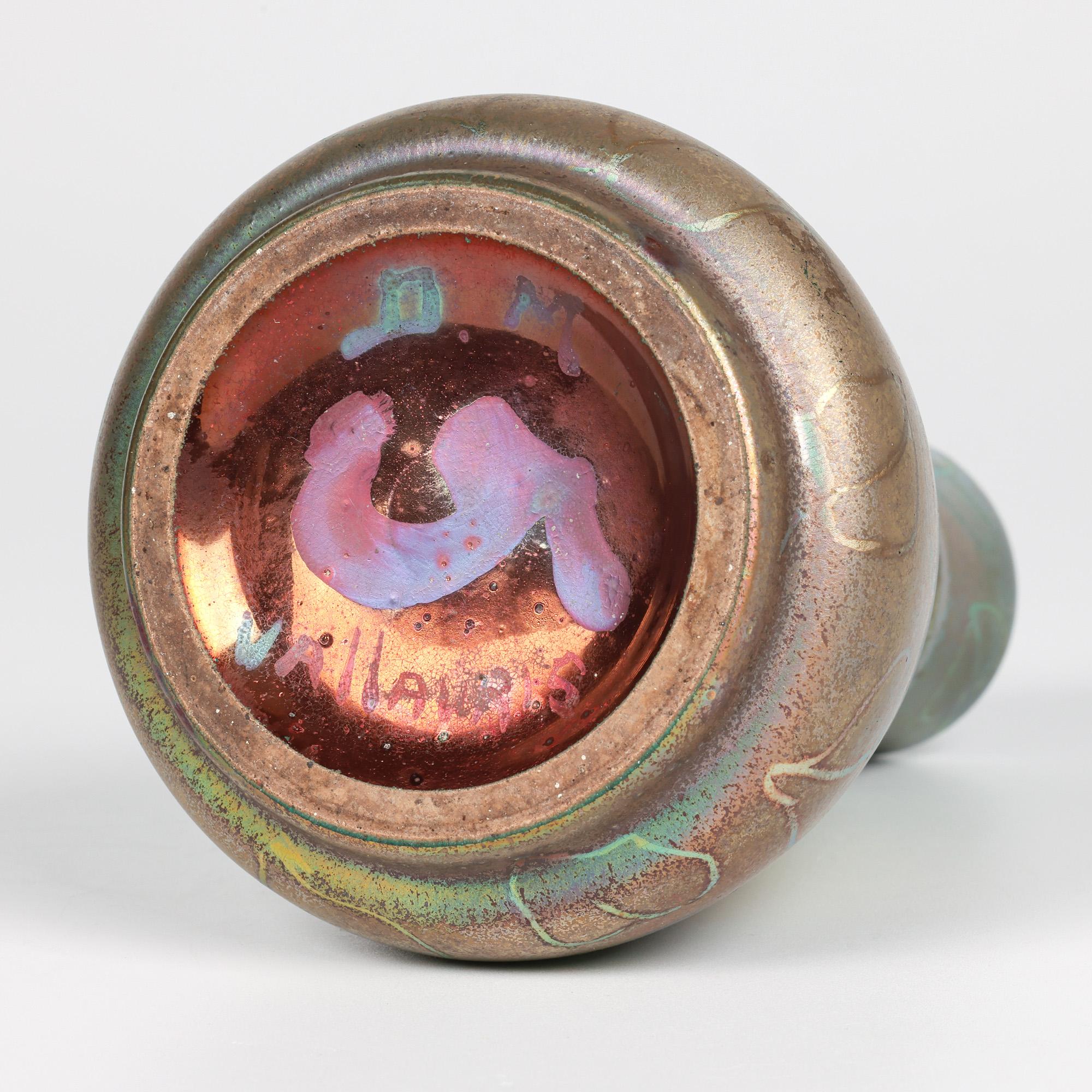 Delphin Massier Vallauris Iridescent Art Nouveau Leaf Patterned Vase 4