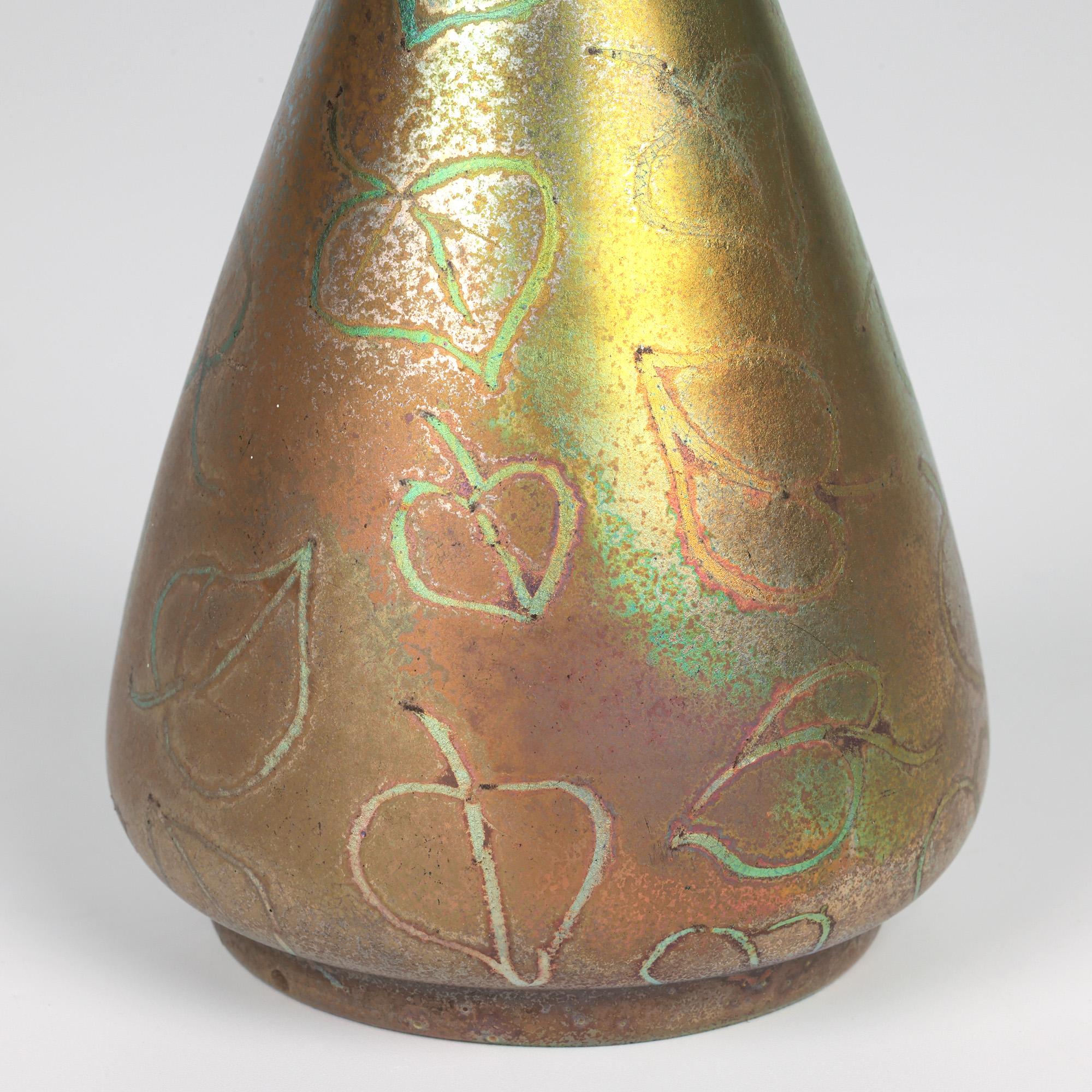 Delphin Massier Vallauris Iridescent Art Nouveau Leaf Patterned Vase 5