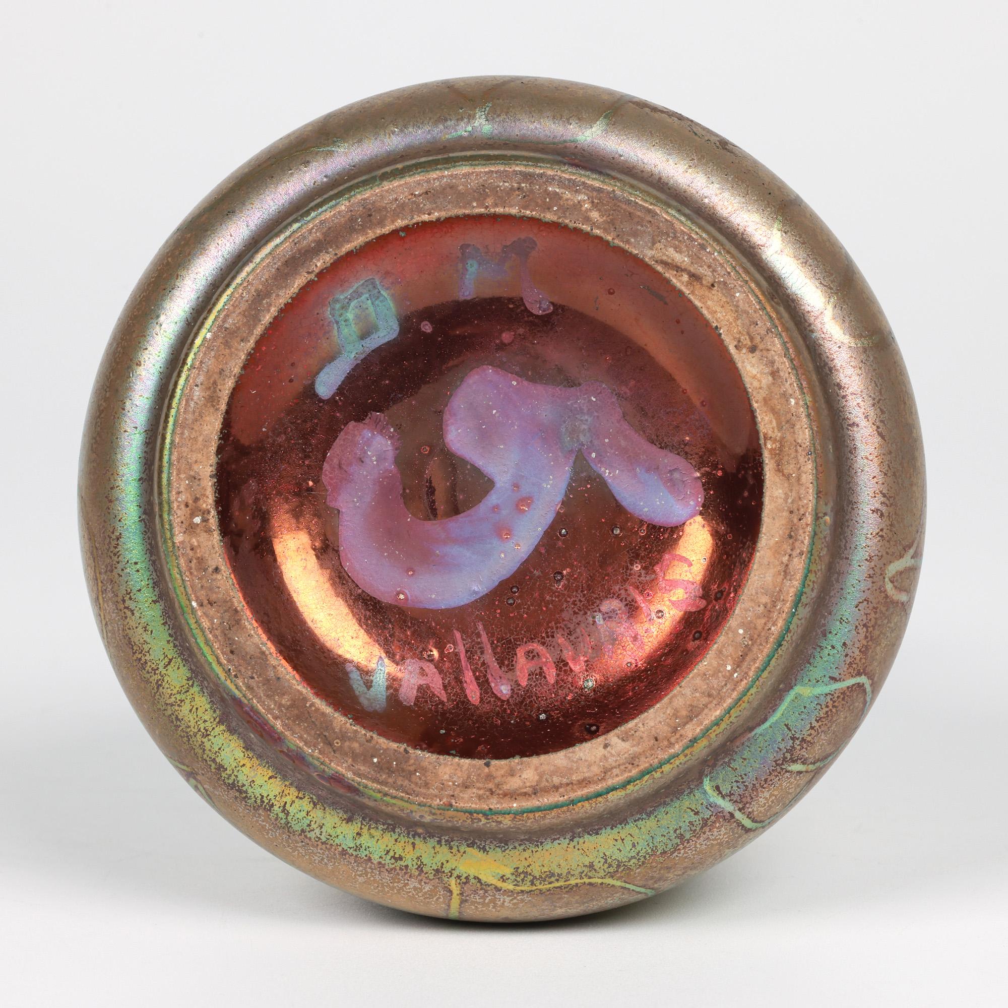 Delphin Massier Vallauris Iridescent Art Nouveau Leaf Patterned Vase 7