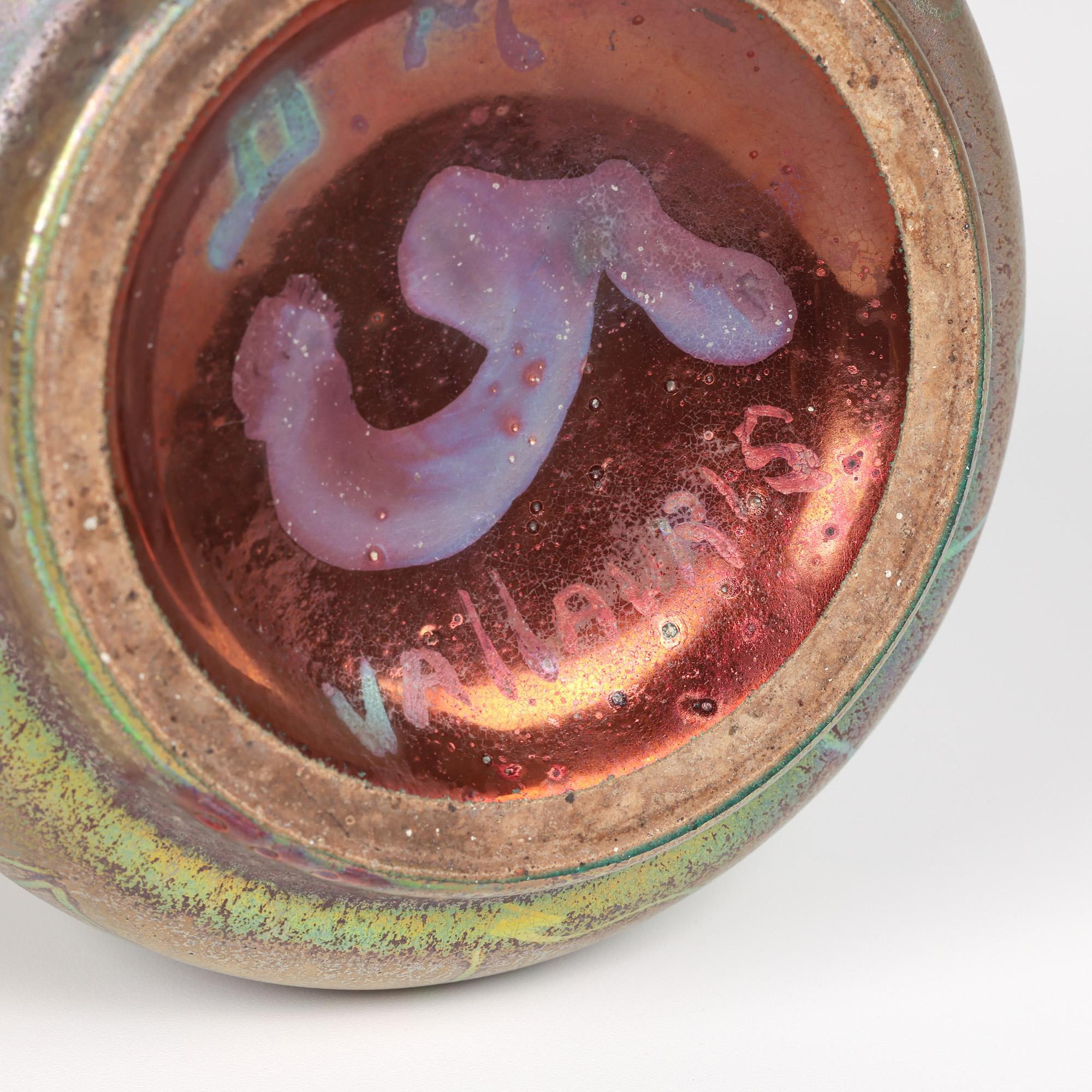 Delphin Massier Vallauris Iridescent Art Nouveau Leaf Patterned Vase 8