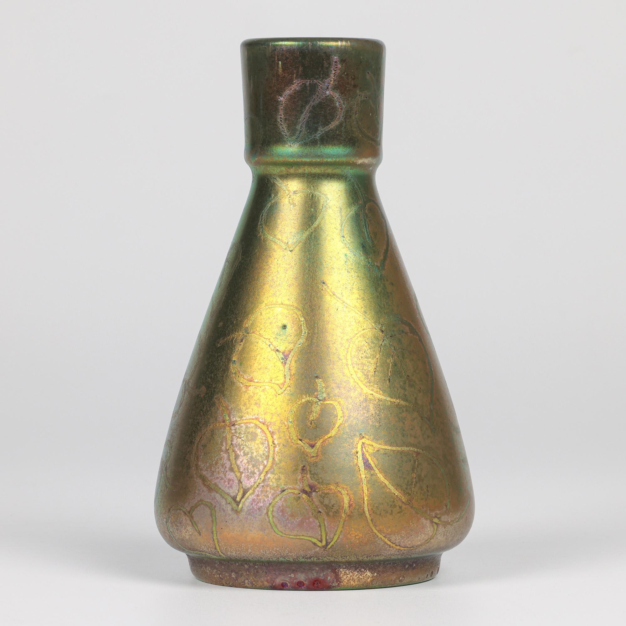 Delphin Massier Vallauris Iridescent Art Nouveau Leaf Patterned Vase 9