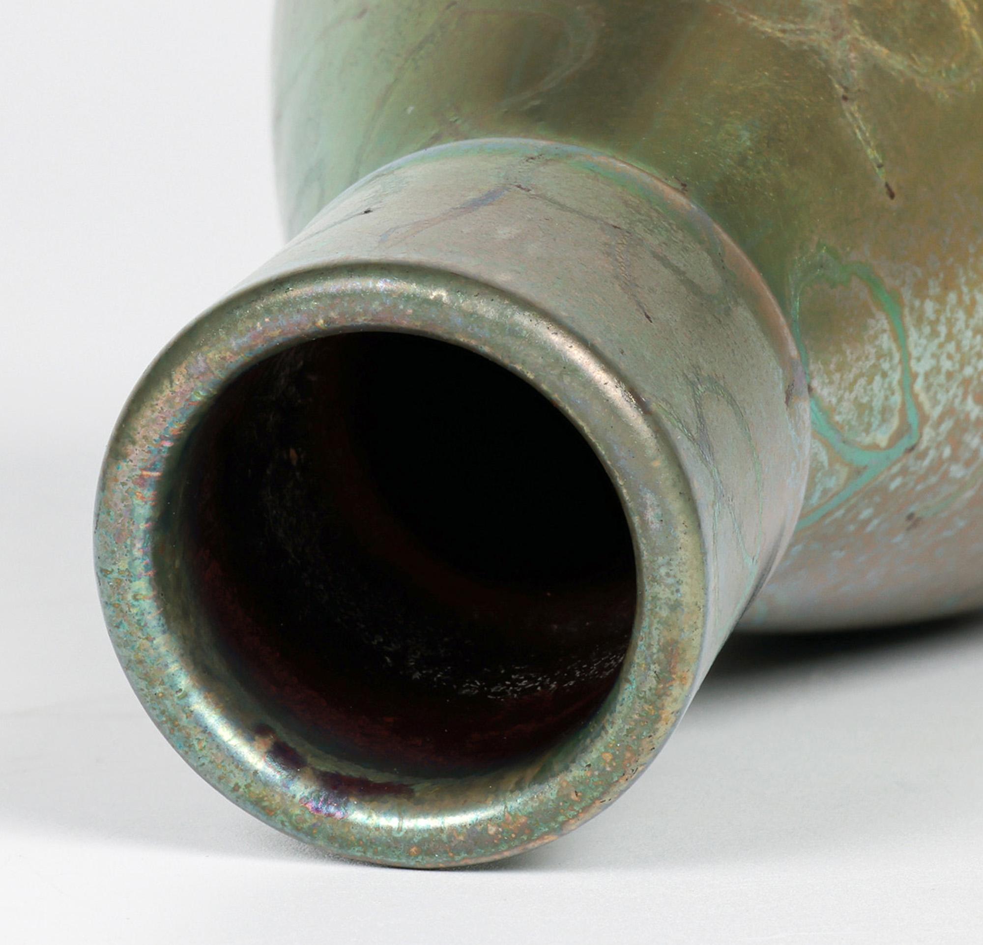 Delphin Massier Vallauris Iridescent Art Nouveau Leaf Patterned Vase 2