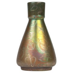 Delphin Massier Vallauris Iridescent Art Nouveau Leaf Patterned Vase