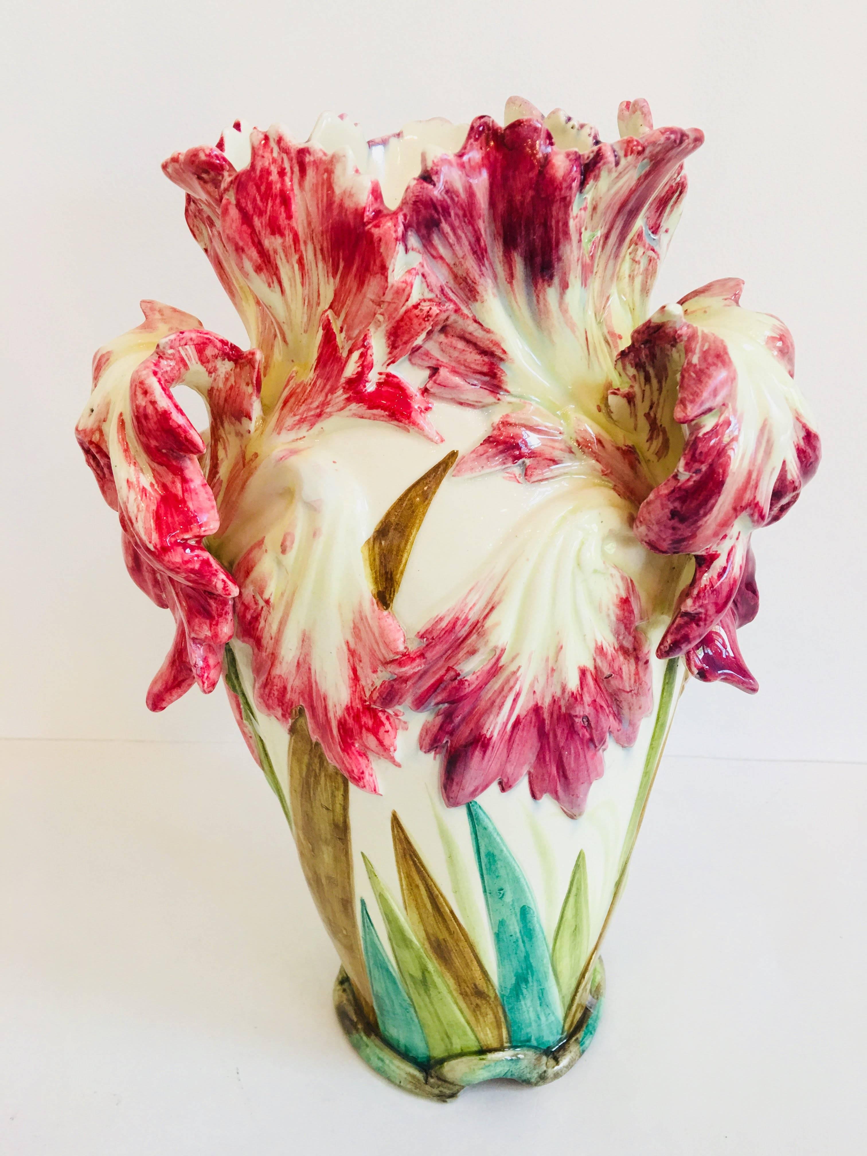 Glazed Delphin Massier Vallauris Parrot Tulip Vase