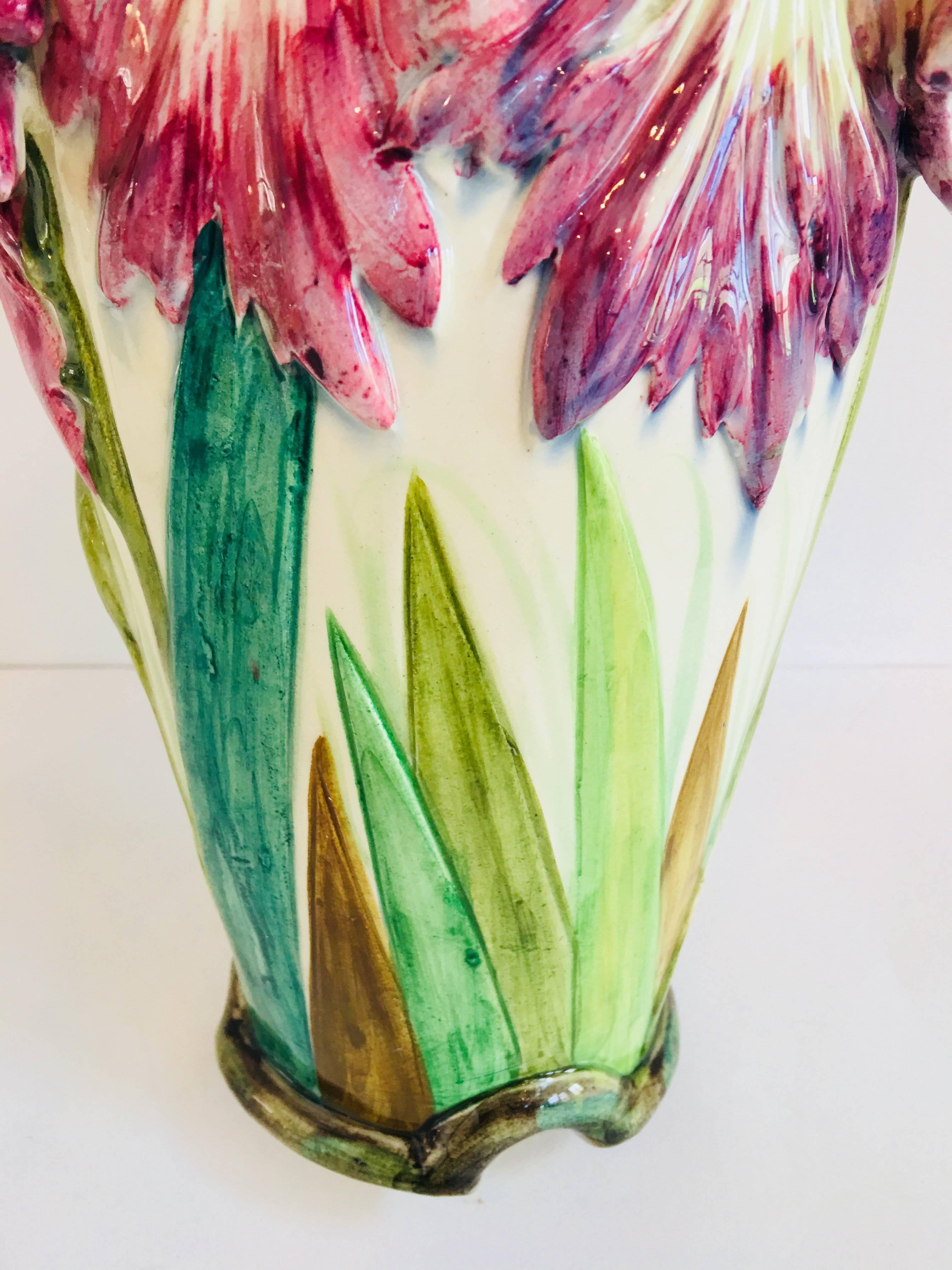 Delphin Massier Vallauris Parrot Tulip Vase In Excellent Condition In Bridgehampton, NY