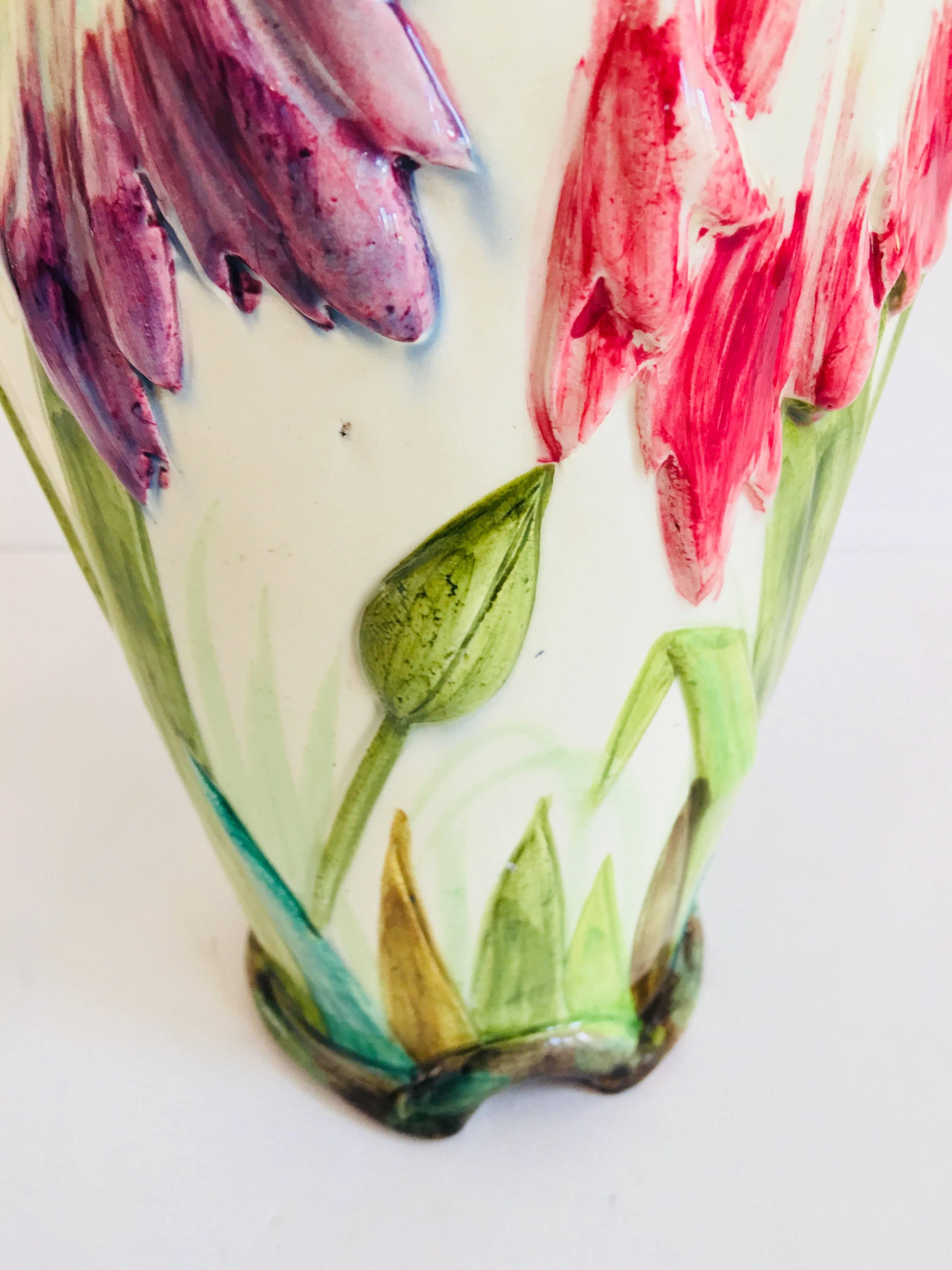 19th Century Delphin Massier Vallauris Parrot Tulip Vase