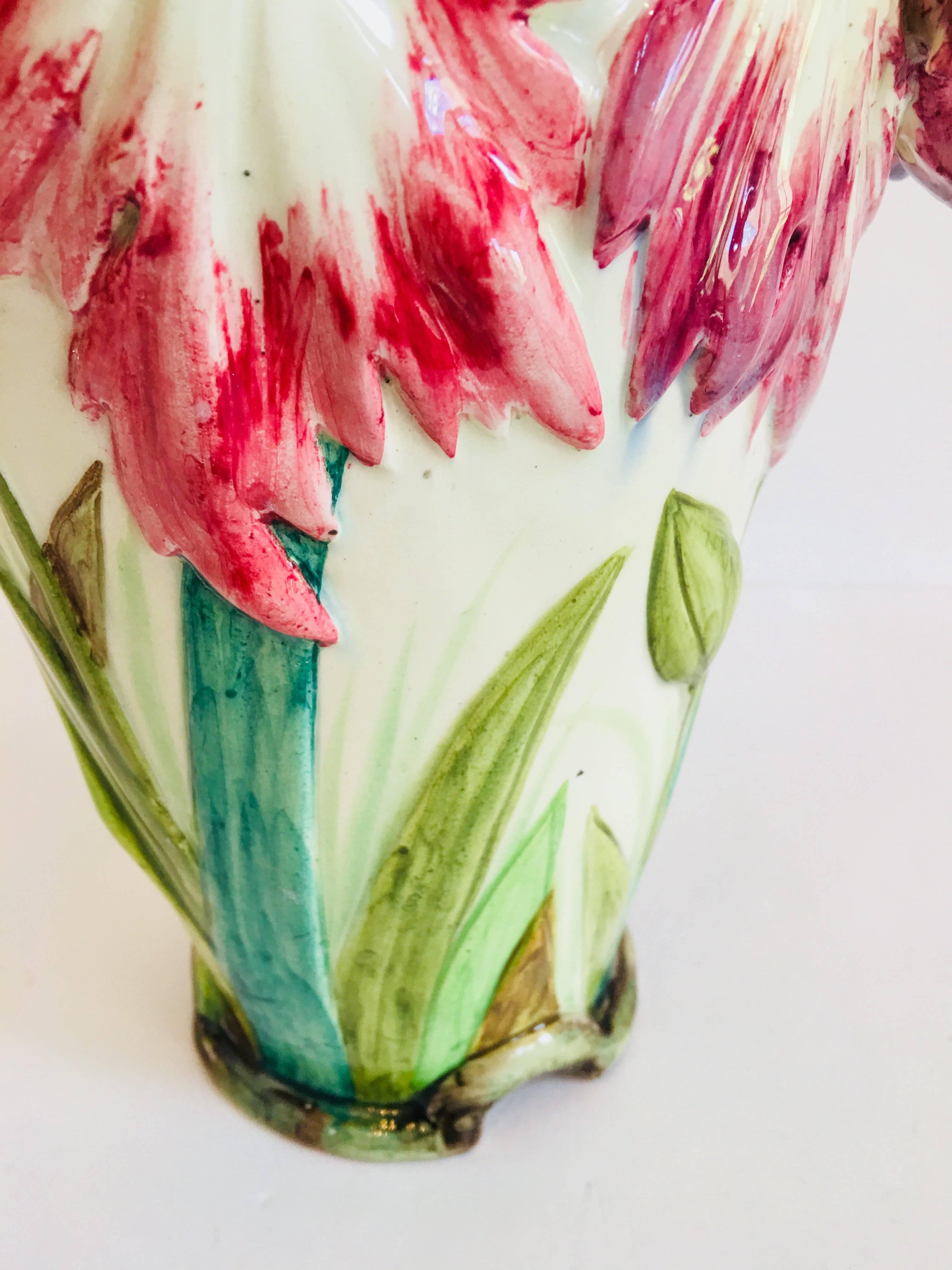 Ceramic Delphin Massier Vallauris Parrot Tulip Vase