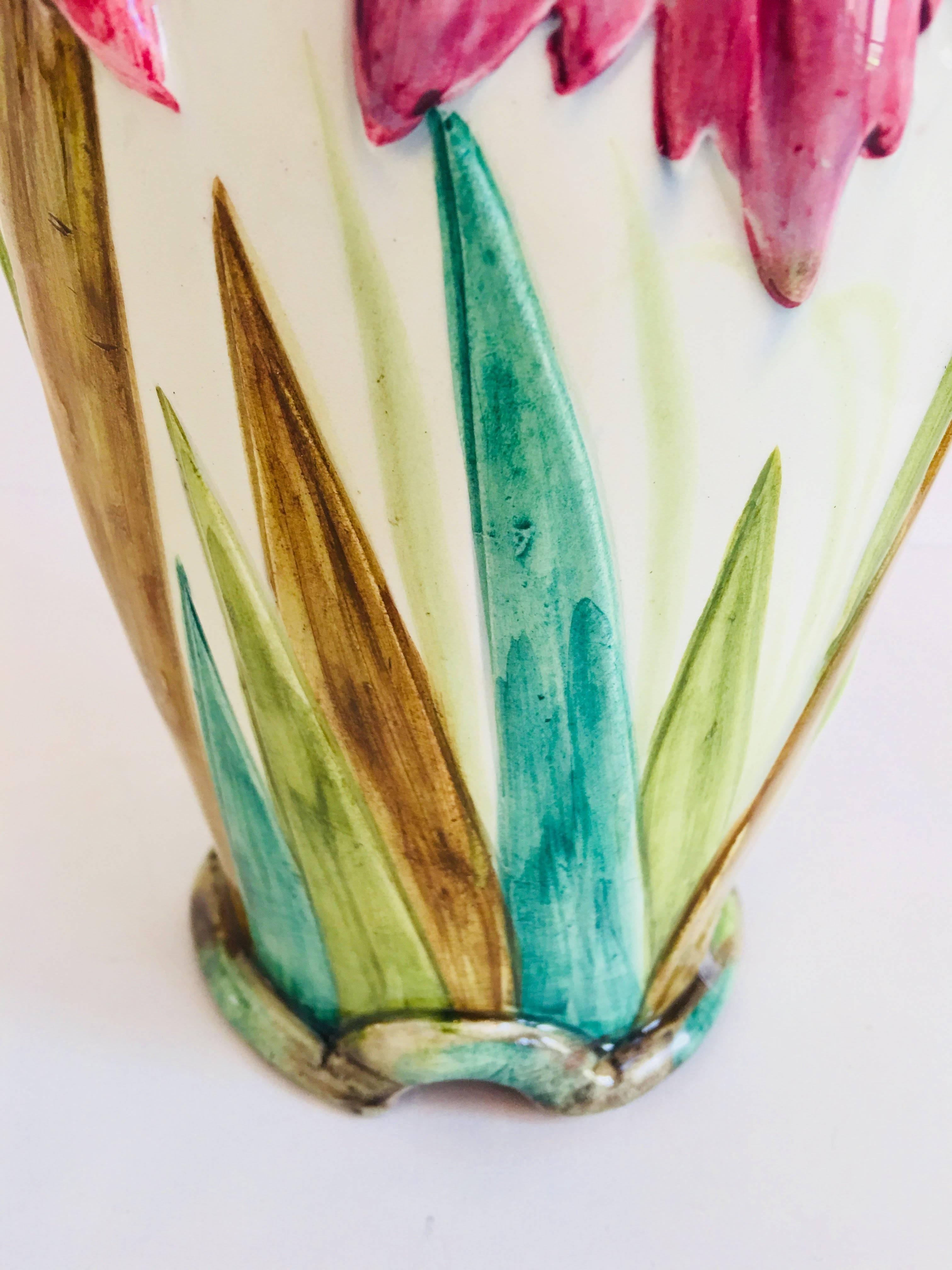 Delphin Massier Vallauris Parrot Tulip Vase 1