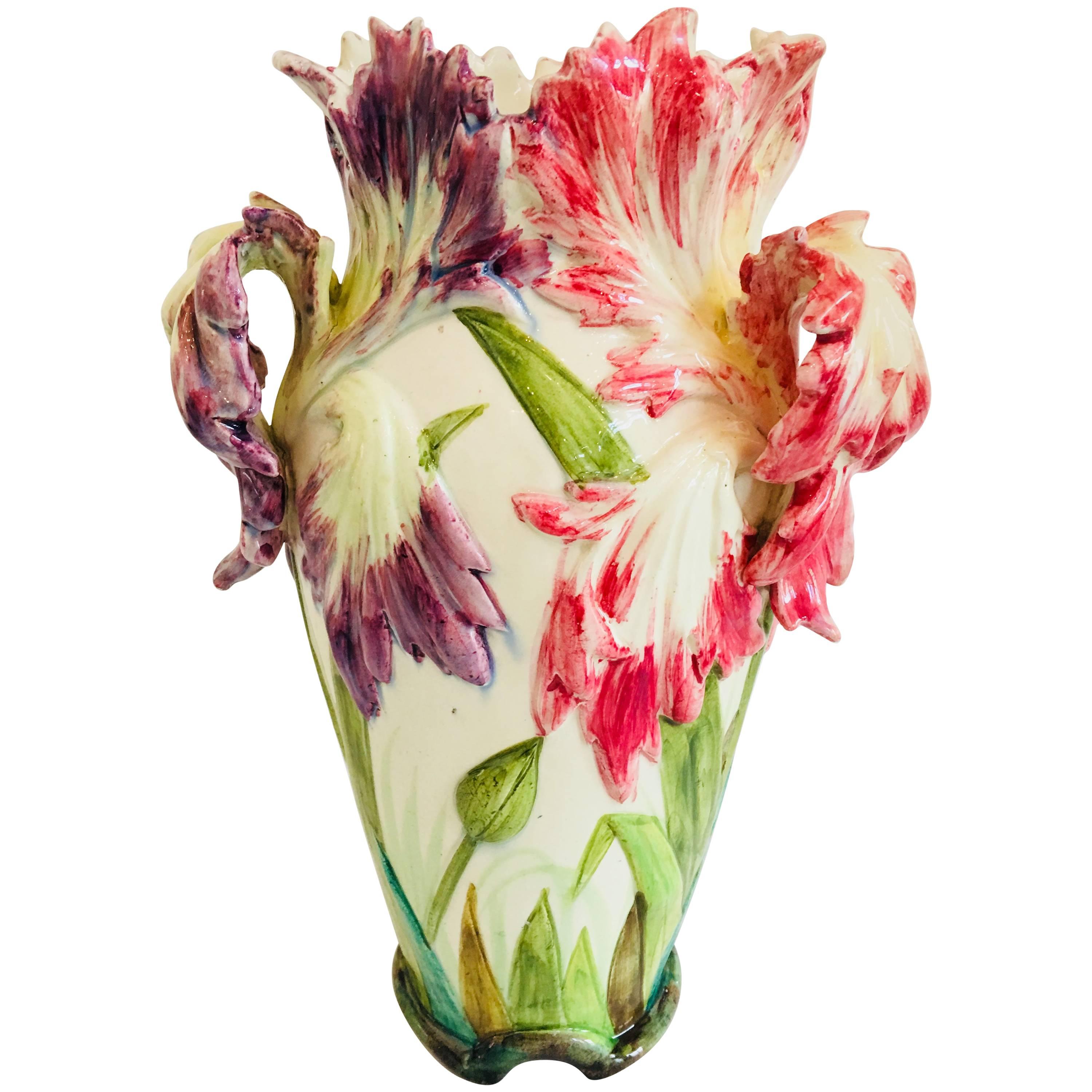 Delphin Massier Vallauris Parrot Tulip Vase