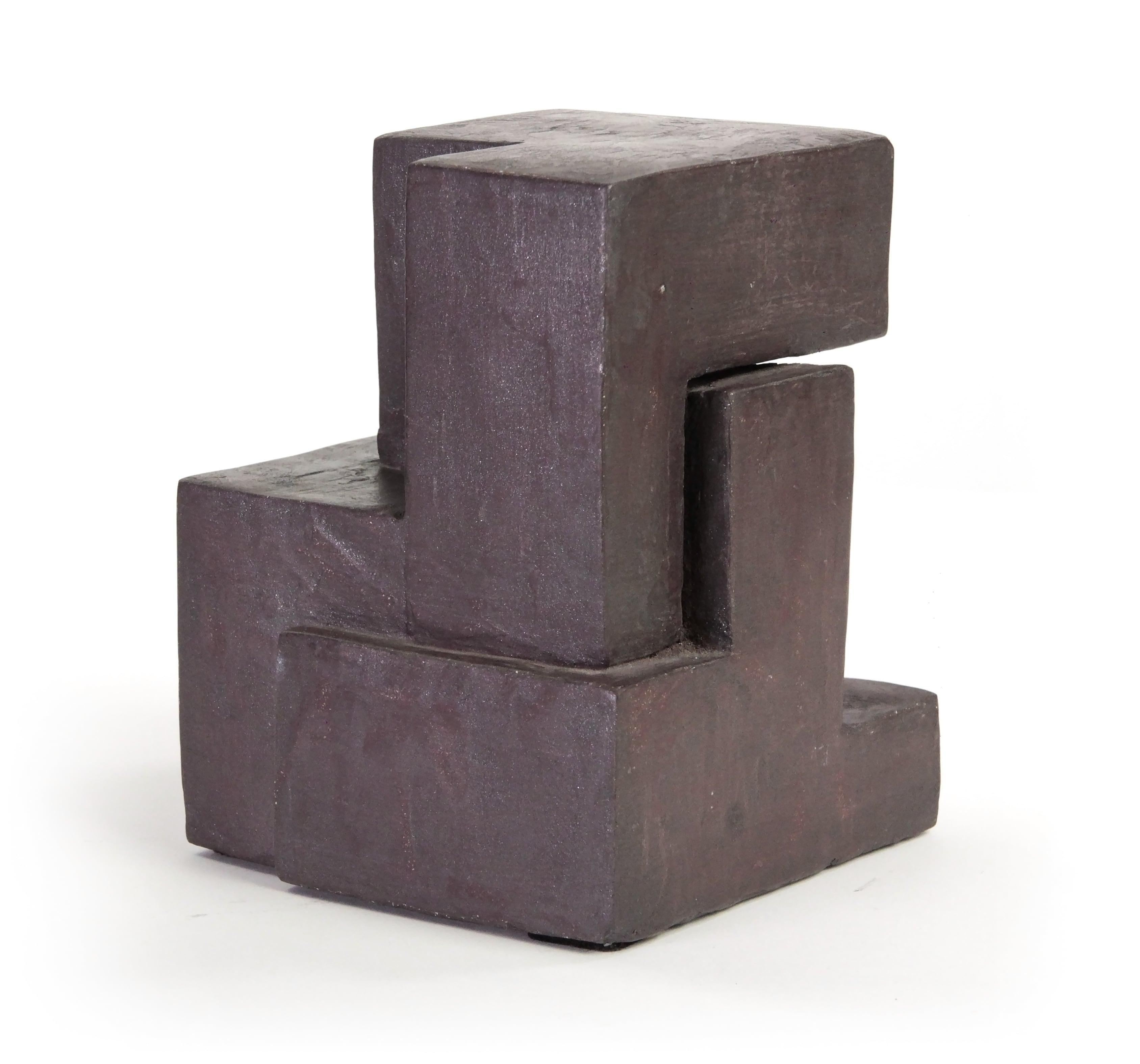 Block IX, Abstract Terracotta Sculpture - Black Abstract Sculpture by Delphine Brabant