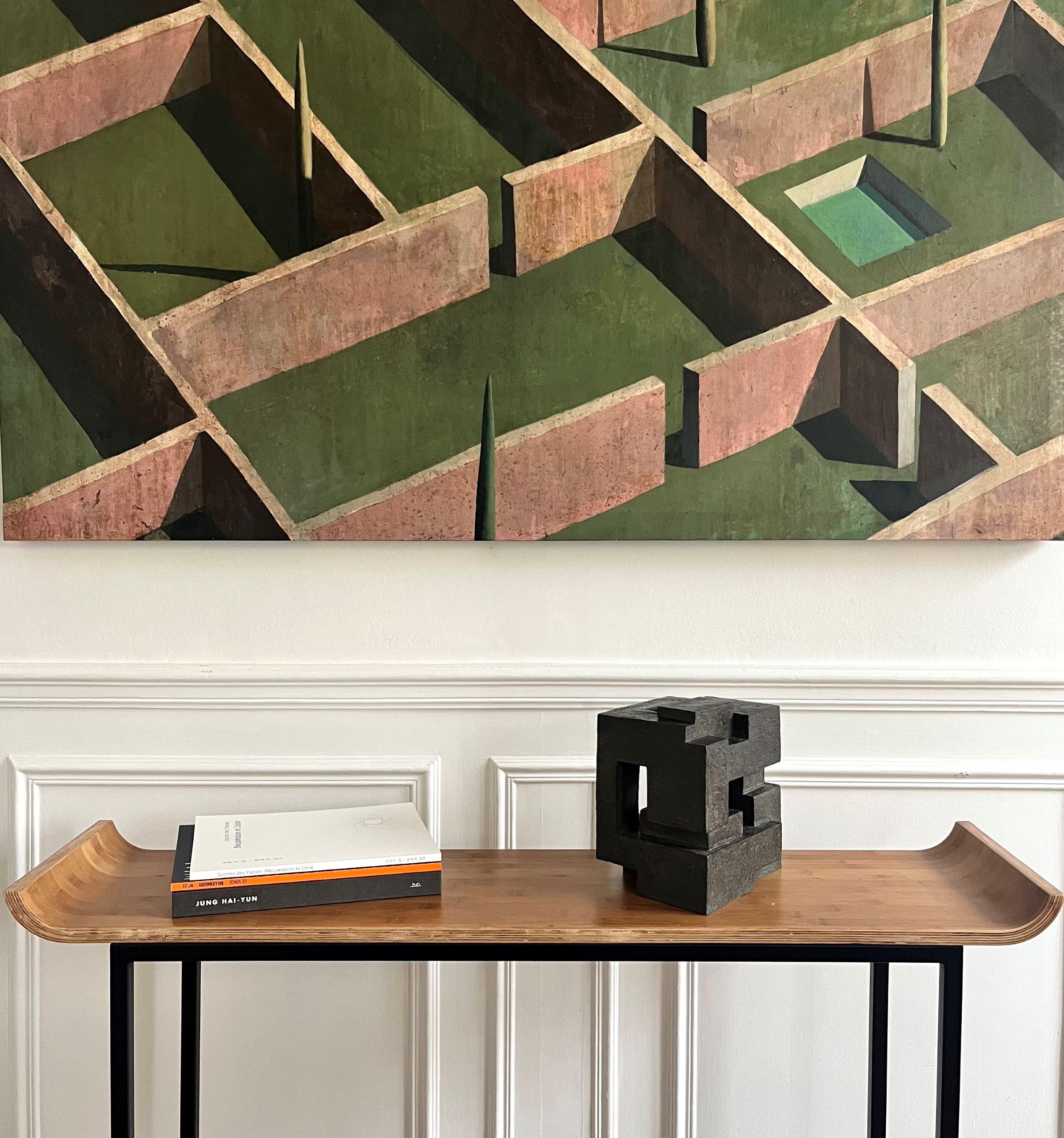 Block VIII di Delphine Brabant - Scultura astratta in bronzo, geometrica, nera 1