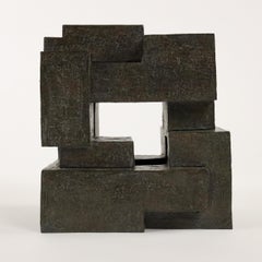 Block VIII by Delphine Brabant - Abstract bronze sculpture, geometric, black