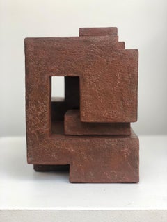 Block VIII by Delphine Brabant - Abstract terracotta sculpture, geometric