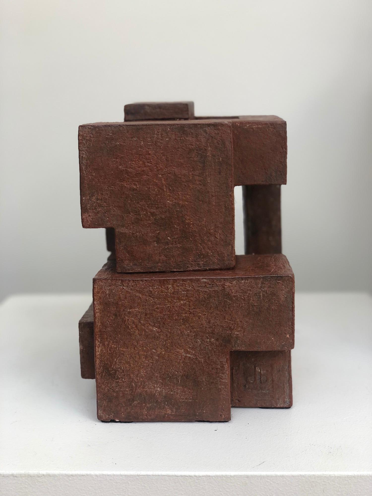 Block VIII by Delphine Brabant - Abstract terracotta sculpture, geometric For Sale 1