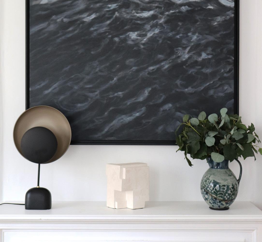 Block X by Delphine Brabant - Abstract geometric sculpture, plaster, balance For Sale 1