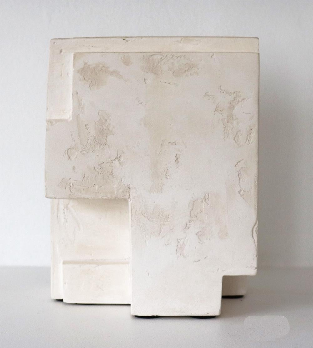 Block X by Delphine Brabant - Abstract geometric sculpture, plaster, balance For Sale 2