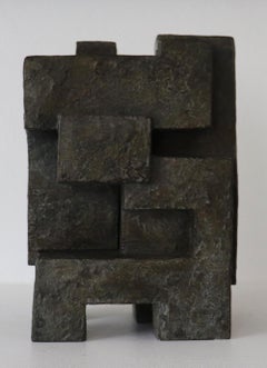 Block XI by Delphine Brabant - Abstract bronze sculpture, geometric, black, dark