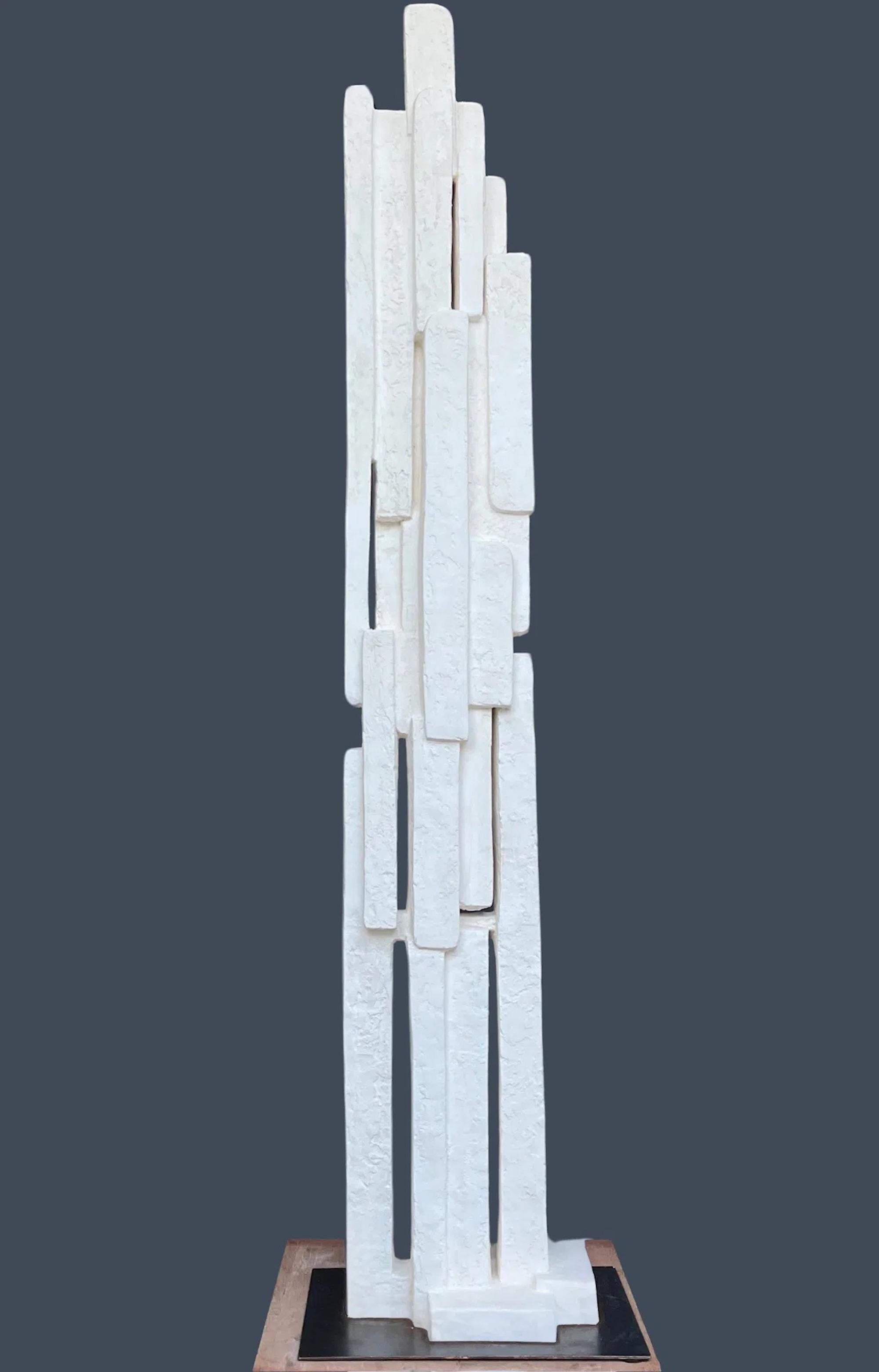 Elevation by Delphine Brabant - Abstract geometric sculpture, plaster, white