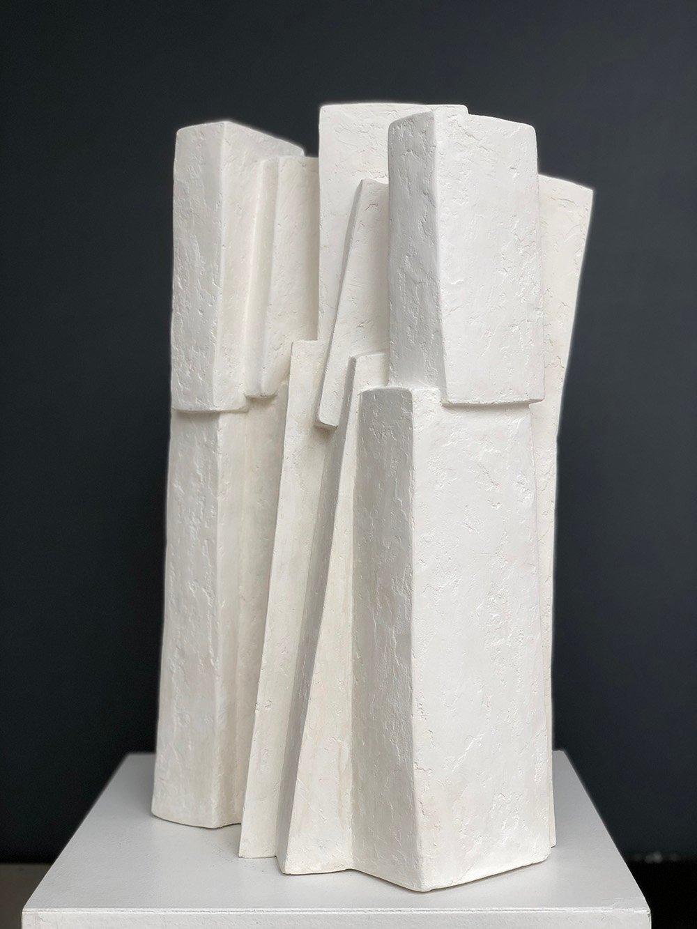 Ensemble III by Delphine Brabant - Geometric Sculpture, Resin, White 1