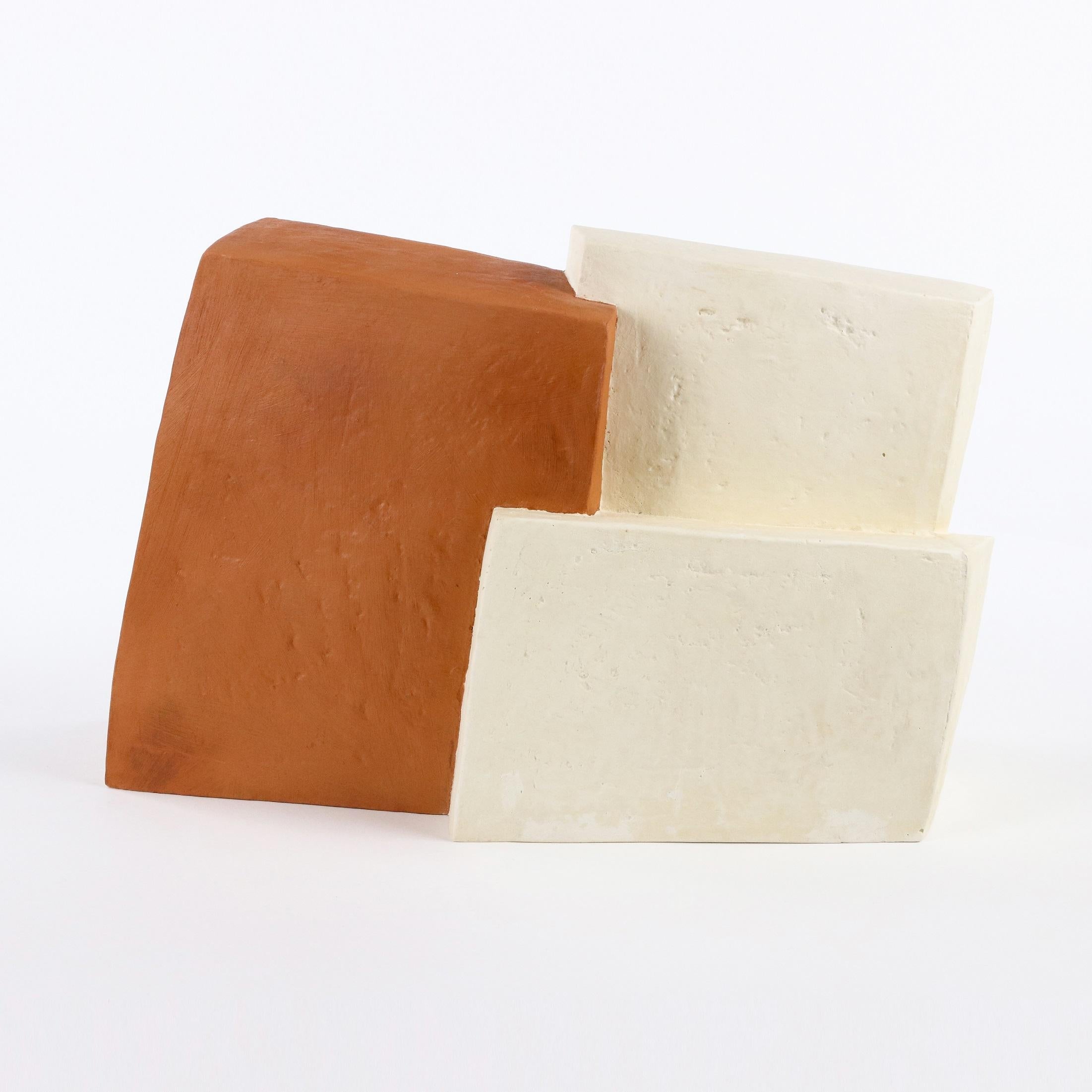 Forms by Delphine Brabant - Abstract geometric sculpture, blocks, white, orange For Sale 1
