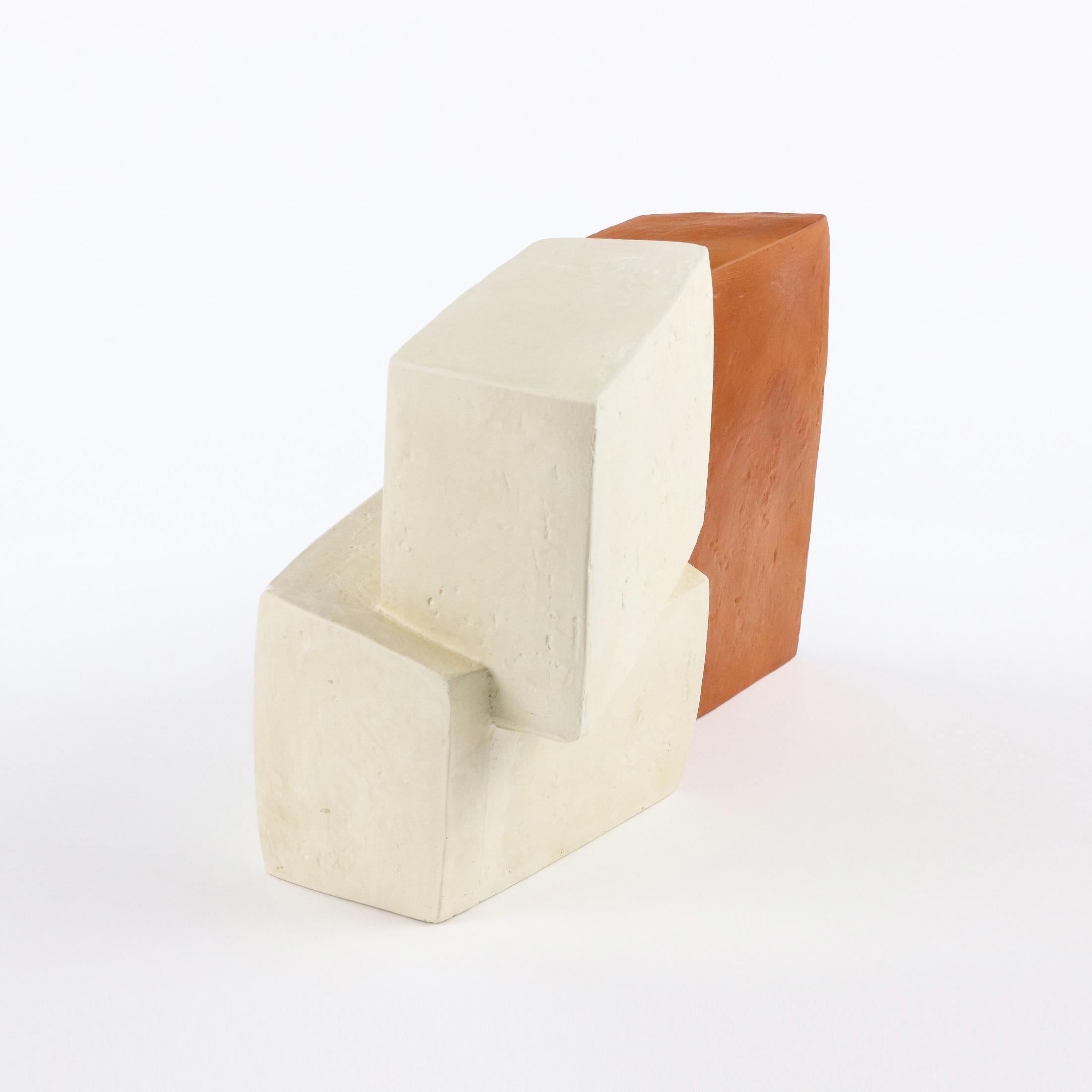 Forms by Delphine Brabant - Abstract geometric sculpture, blocks, white, orange For Sale 2